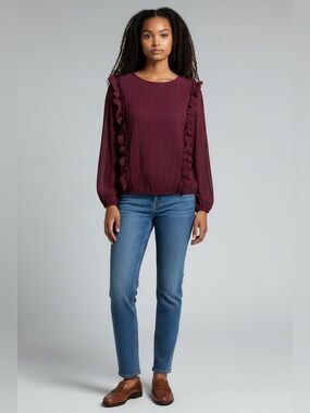 The Line of Style Ruffled Pleat-Detail Wine Blouse size XL